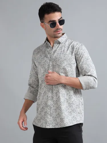 Olive Printed Cotton Shirt
