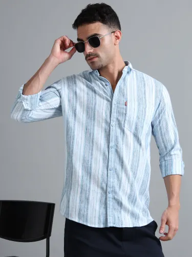 White & Blue Vertical Striped Shirt