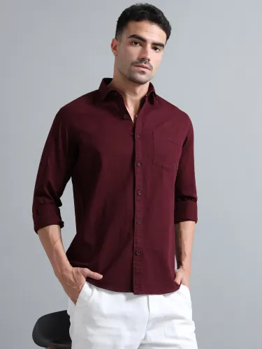 Men's Solid Maroon Cotton Shirt