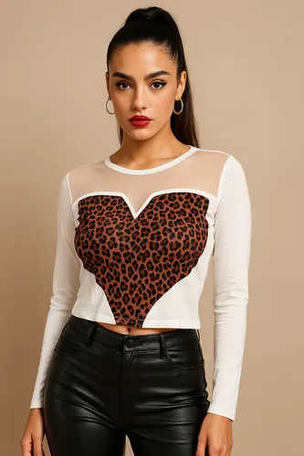 Fierce Heart Mesh Top | Leopard Print Statement Crop
