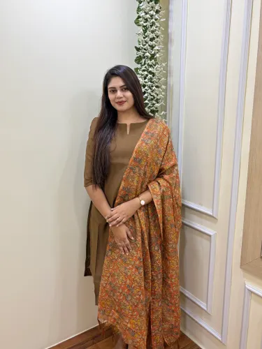 Brown Muslin Kurti With Dupatta
