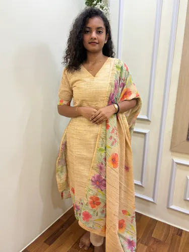 Khadi Floral Print Kurti with Dupatta