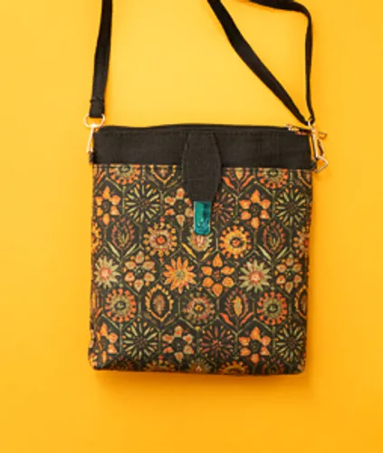 Ajrakh Print silk sling bag in Black 