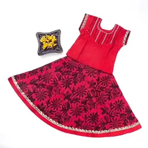 Ajrakh cotton Floral Printed skirt & Blouse With Aari Embroidery Work