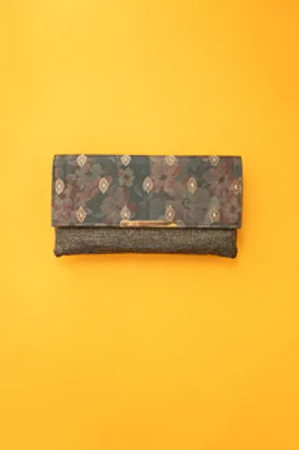 Ajrakh print silk Sling Bag in Gold and Dark Green