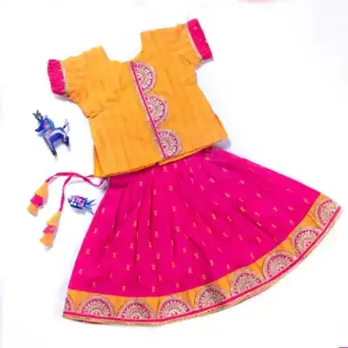 Cotton Pavadai & Blouse (Yellow & Pink) for Kids