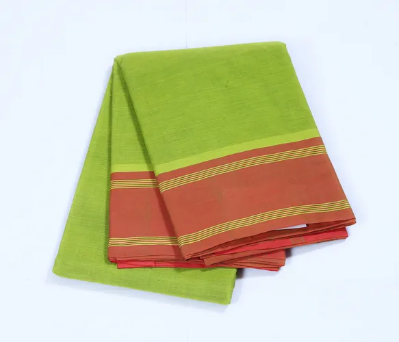 Chettinad Cotton Florescent Green Saree with contrast border