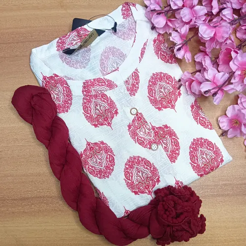 Kurti + duppatta set -KD005 off-white with maroon