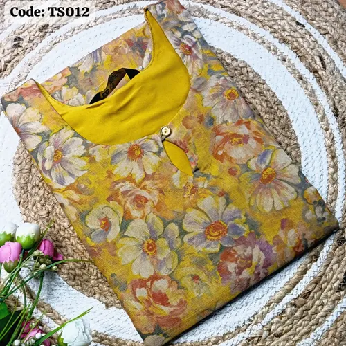 Tissue silk kurtis / TS012 - Mustard yellow 