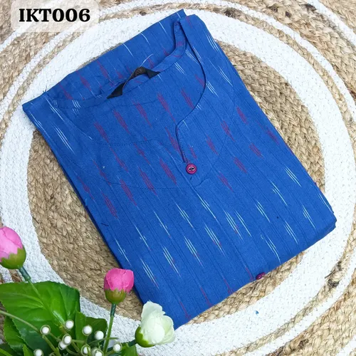 Premium cotton Ikkat A-line kurtis - IKT006 / Royal blue 