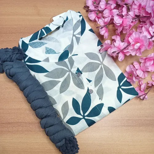 Kurti +duppatta set - KD004 off white with peacock green 