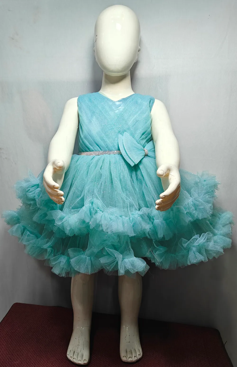 Aqua Blue Frock with Tulle Ruffles