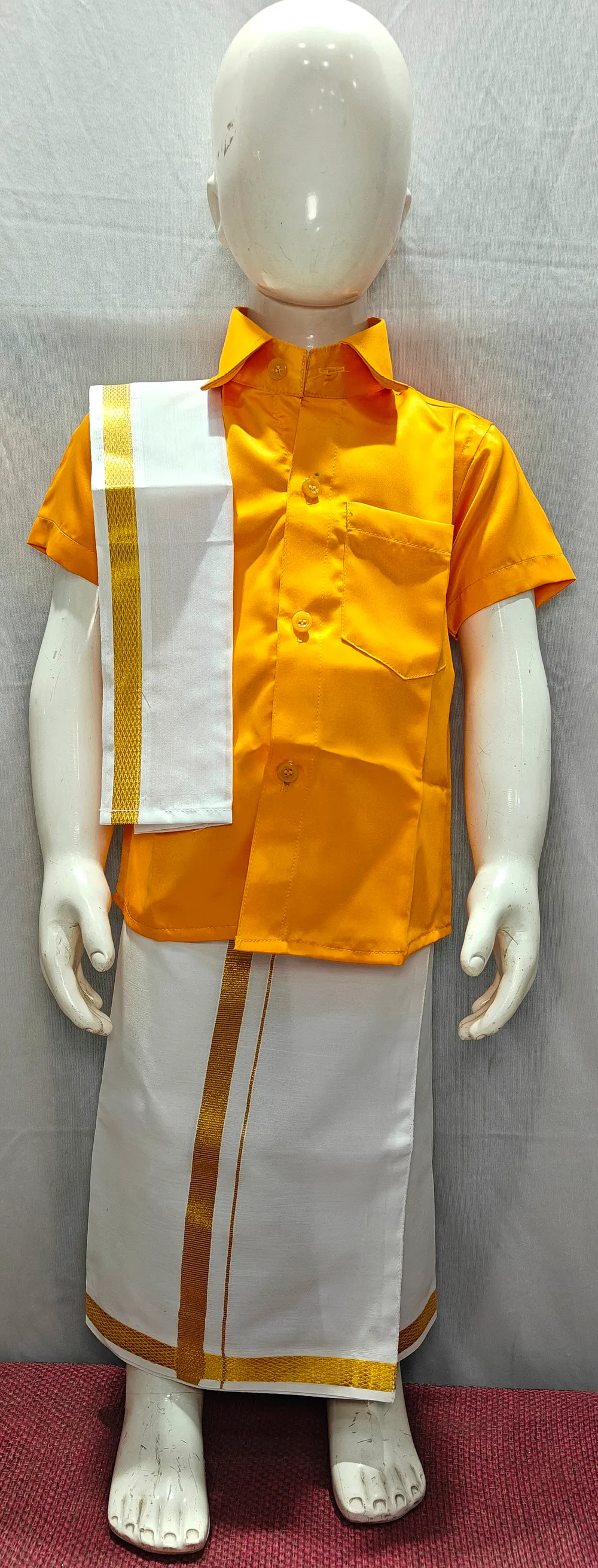 Orange and White Dhoti Set