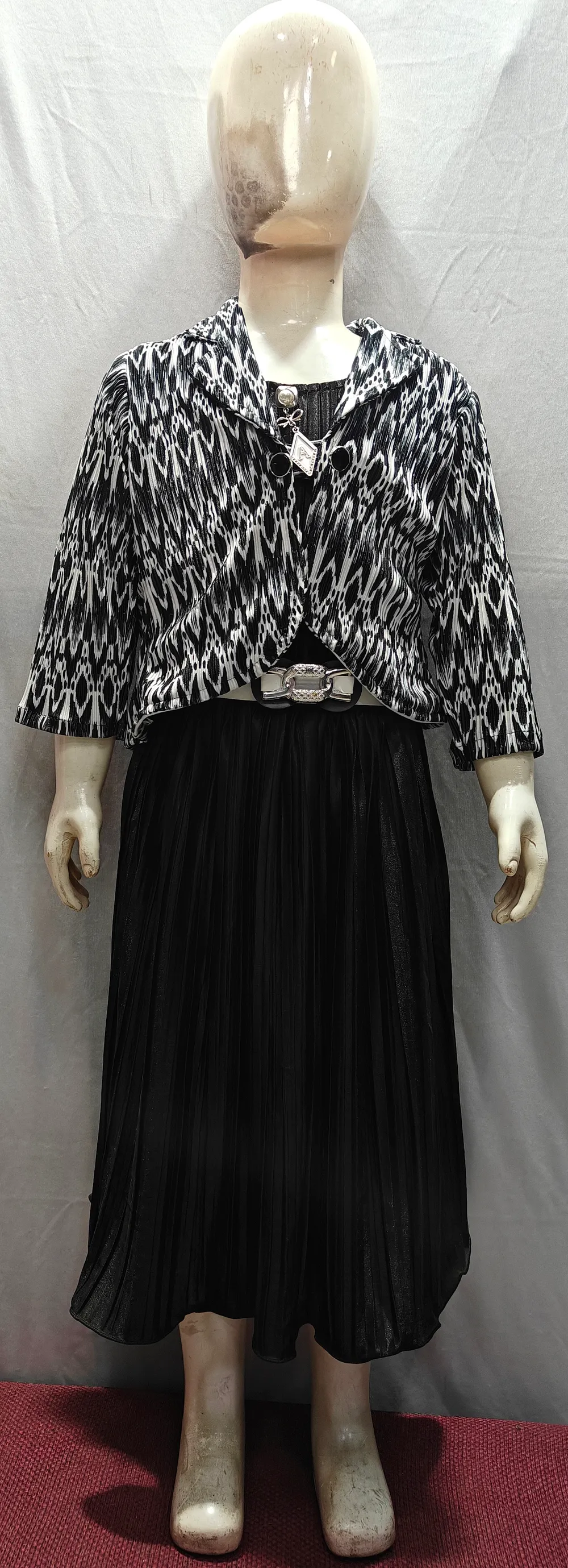 Black and White Frock with Pleated Skirt