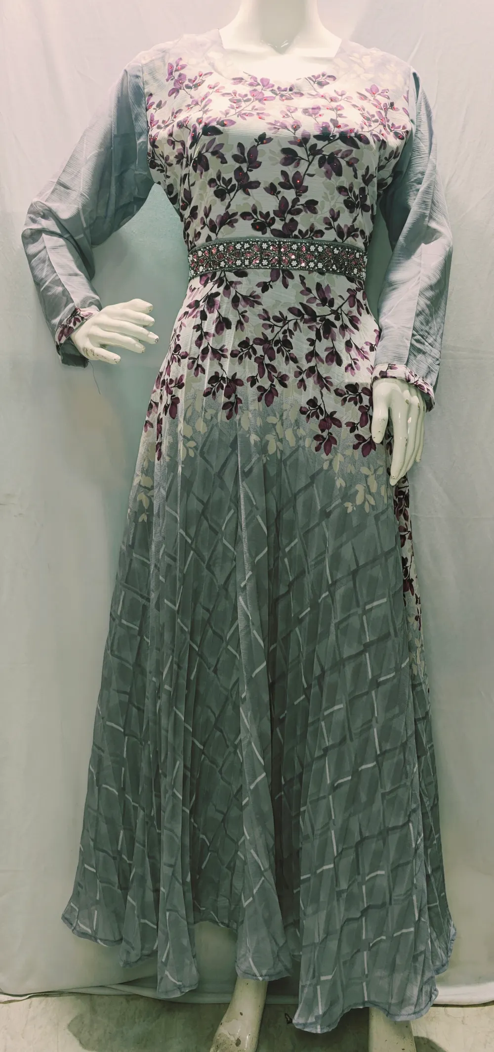 Sage Green with Purple Floral Print