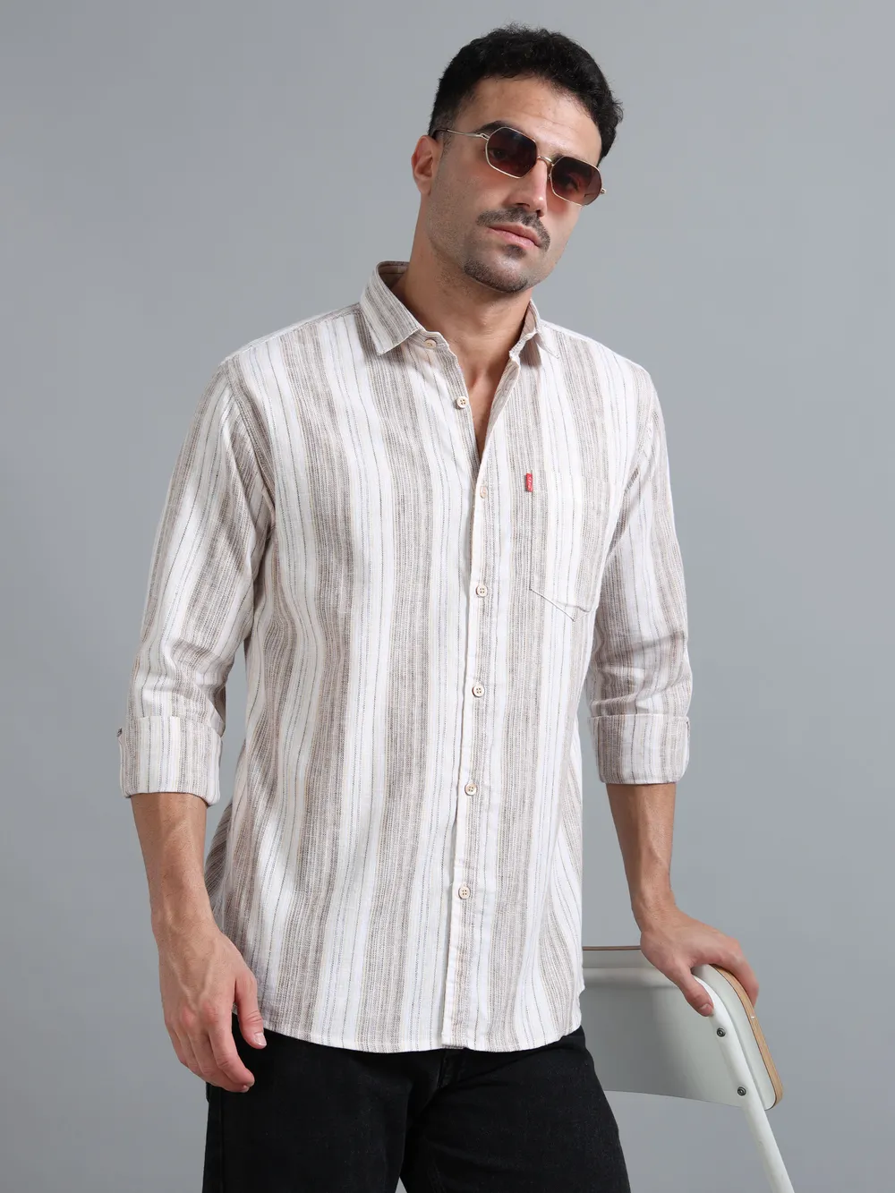 White & Brown Striped Shirt