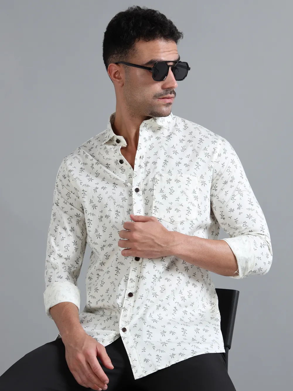 White Cotton Printed Shirt