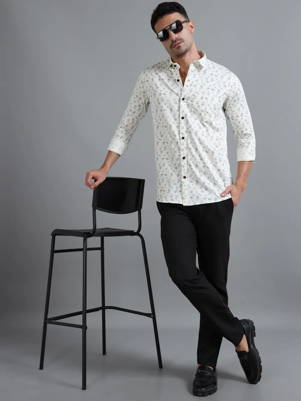 White Cotton Printed Shirt