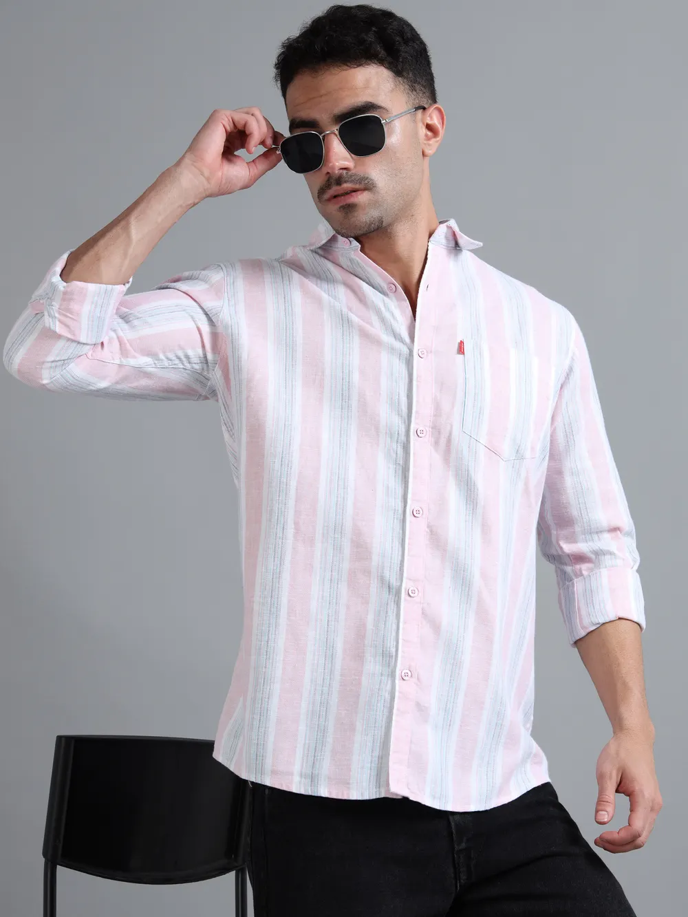White & Pink Striped Shirt
