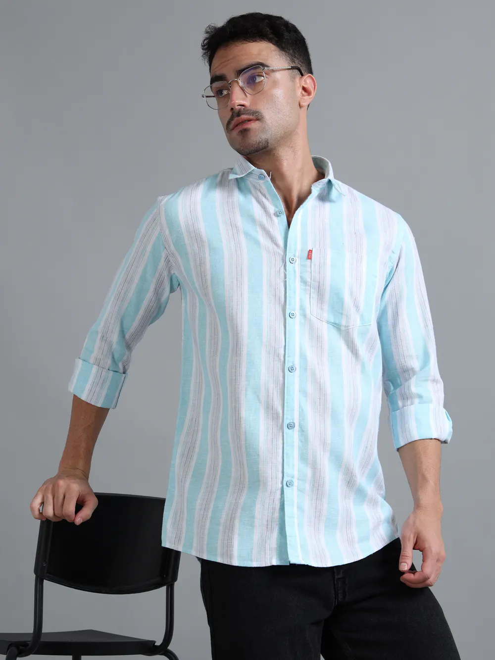 White & Aqua Striped Shirt
