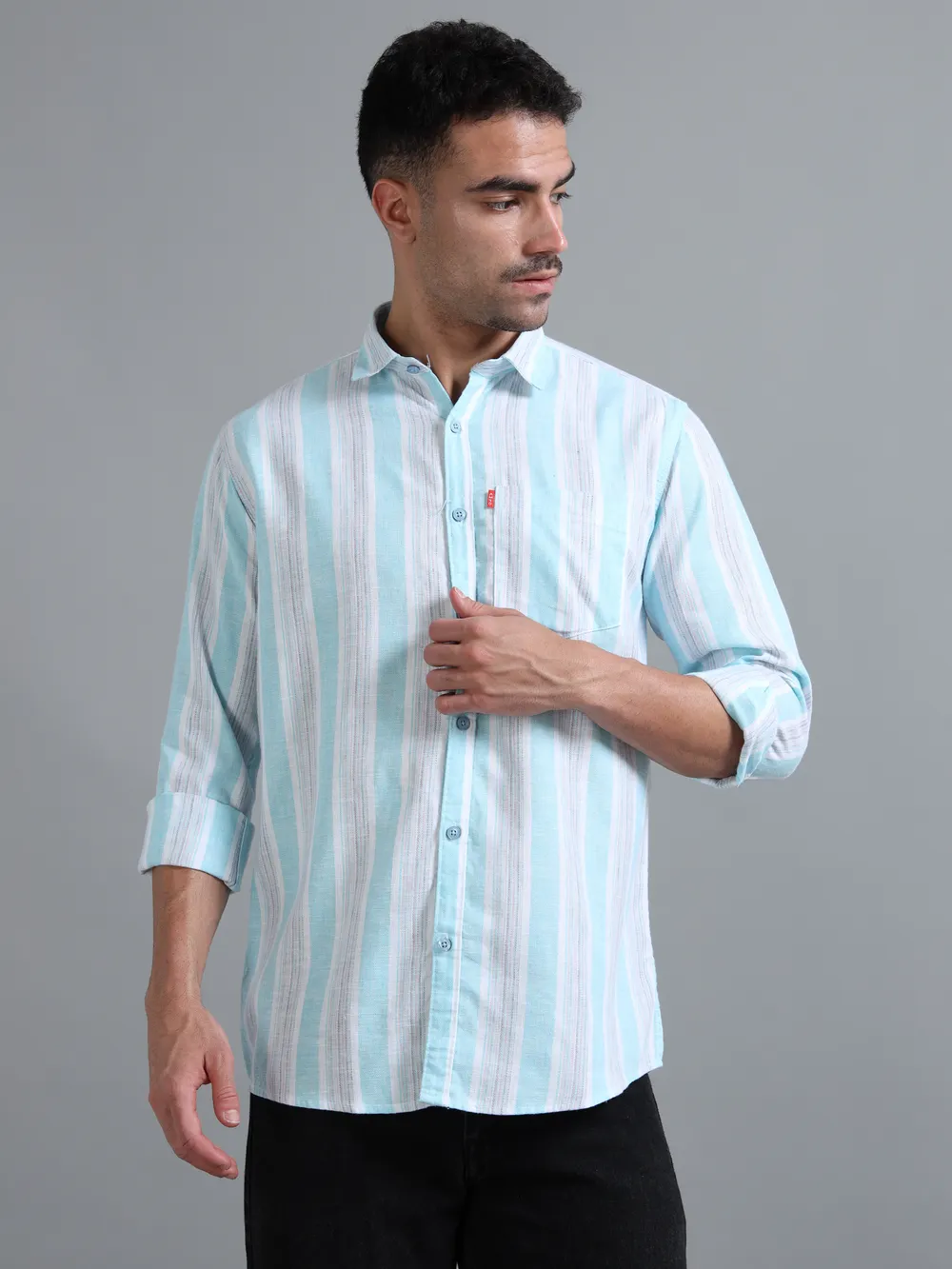 White & Aqua Striped Shirt