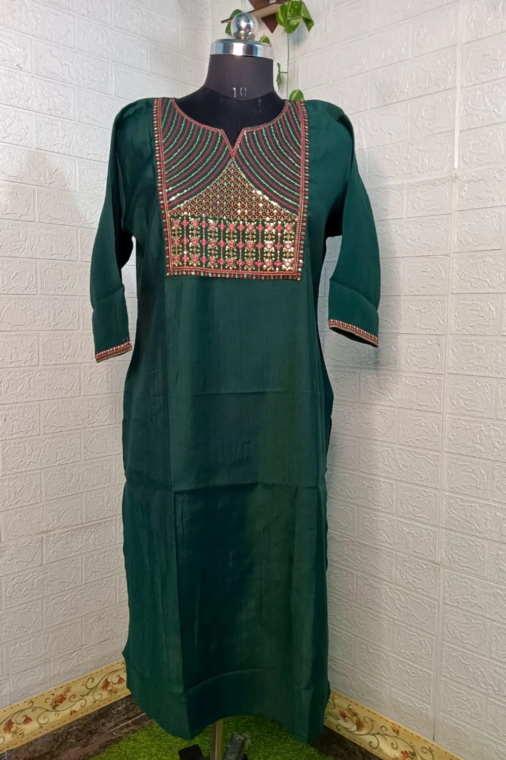 Vatican Silk kurti VT02- Bottle green 