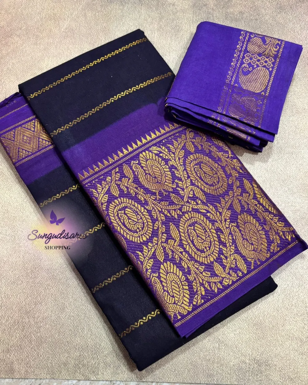Dark navy blue mayuri velthari sungudi