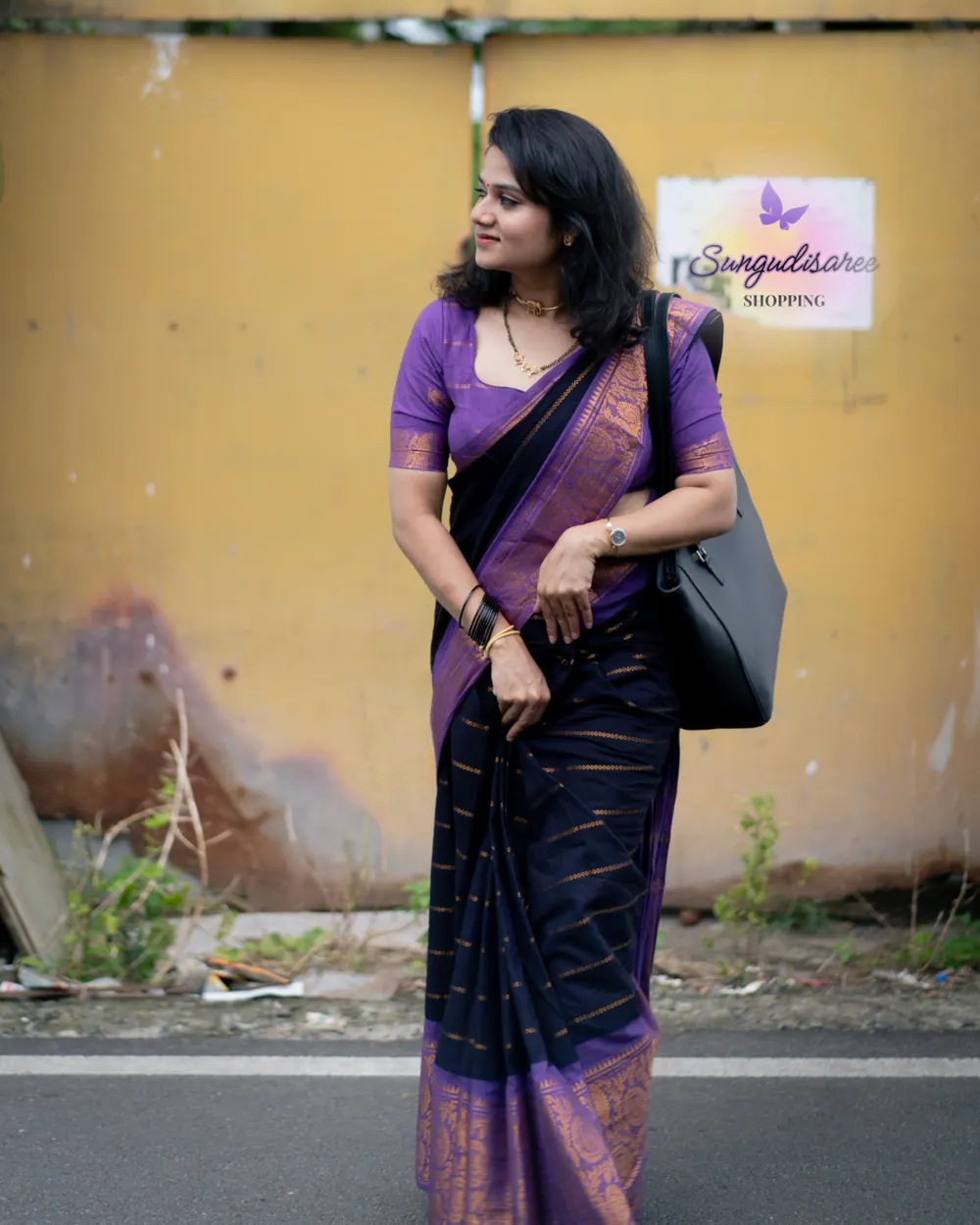 Dark navy blue mayuri velthari sungudi