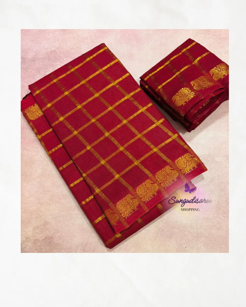 Red self pavithra zari kattam saree