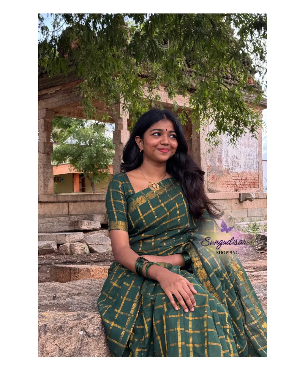 Green pavithra kattam sungudi saree