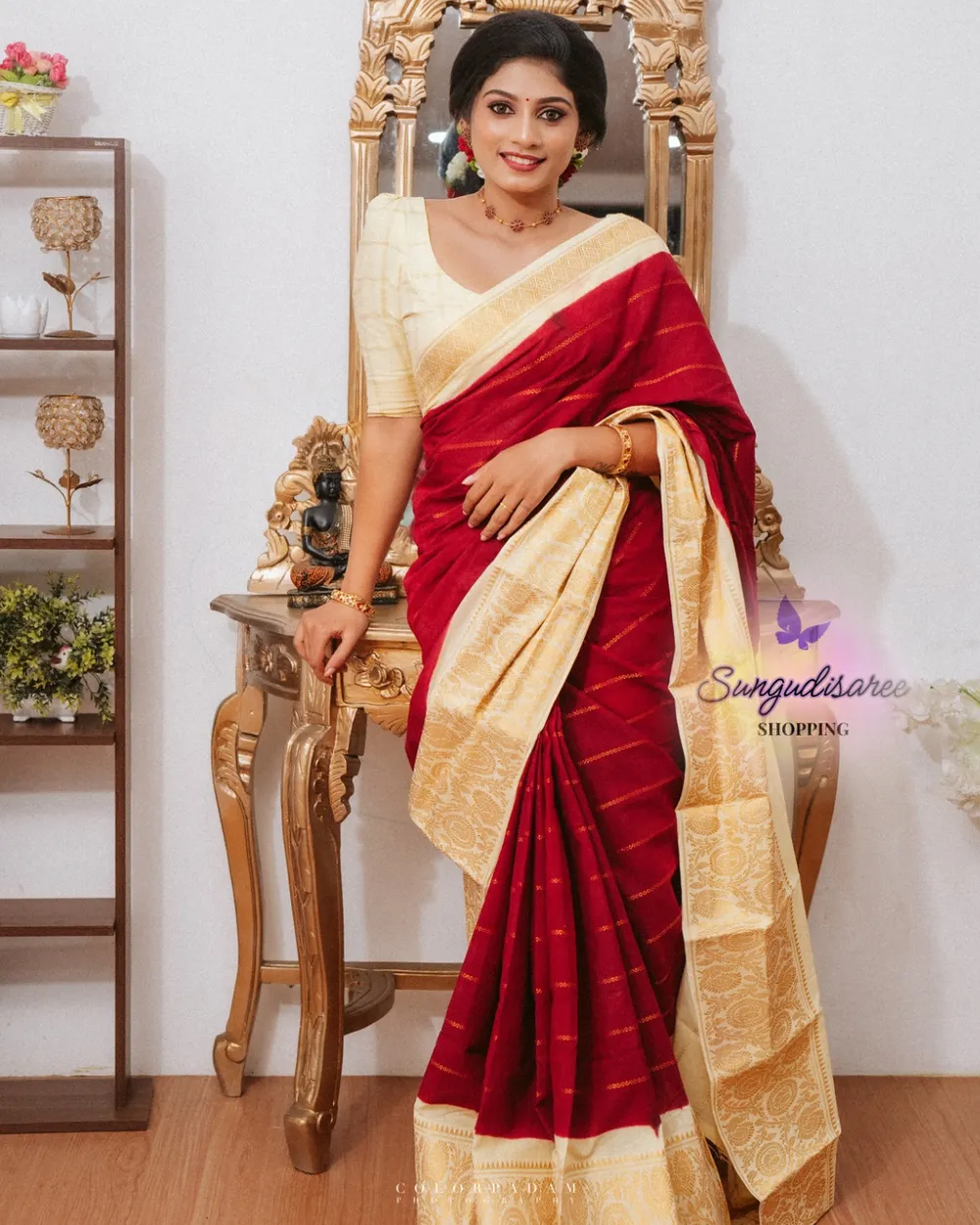 Red mayuri velthari sungudi
