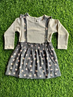Beige_Grey Floral Full Sleeve Frock FSF007