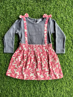 Grey_Pink Floral Full Sleeve Frock FSF003