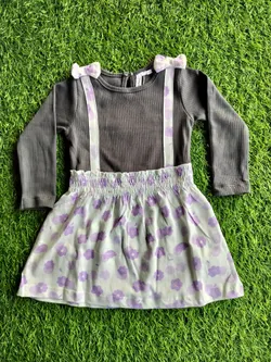 Charcoal_Lavender Floral Full Sleeve Frock FSF002