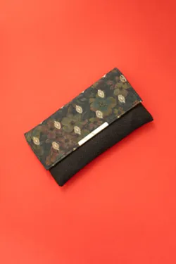 Black Silk Sling Bag In Ajrakh Print With Zari