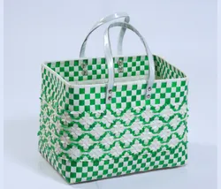 Green with White double Weave Standard Lunch Bag | Handmade Multipurpose Chettinad Basket  