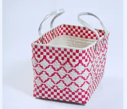 Pink with White double Weave Standard Lunch Bag | Handmade Multipurpose Chettinad Basket 