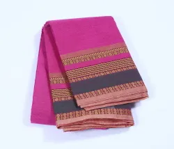 Women's Chettinad Cotton Sarees - 80s count Elegant Thread Woven Border Saree With Blouse