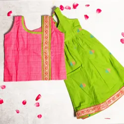 south Indian traditional Cotton pavadai Jecquard choli for girls dress (Green)