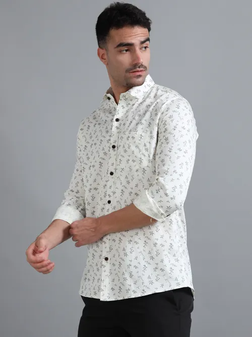 White Cotton Printed Shirt