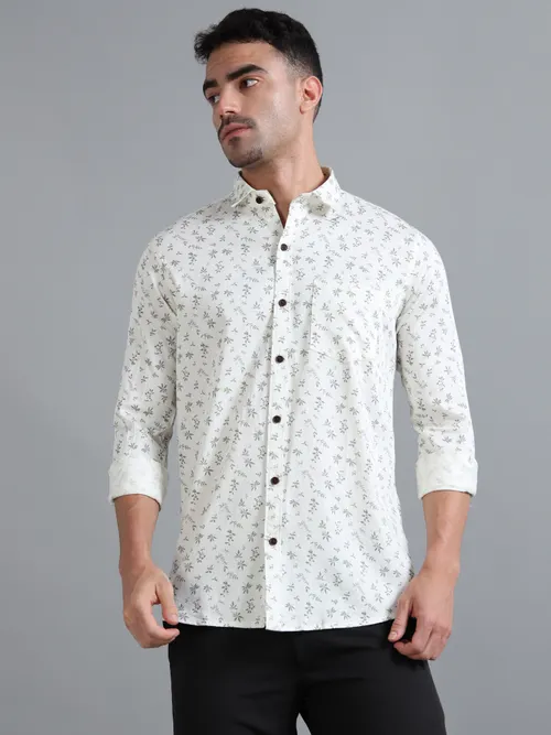 White Cotton Printed Shirt