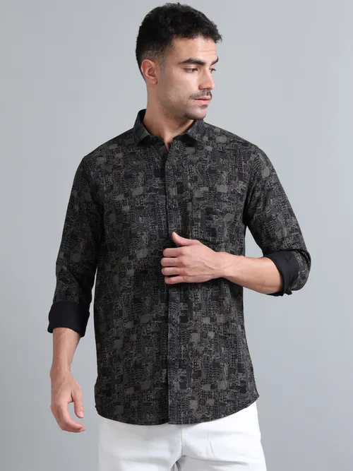 Black Cotton With White Printed Shirt