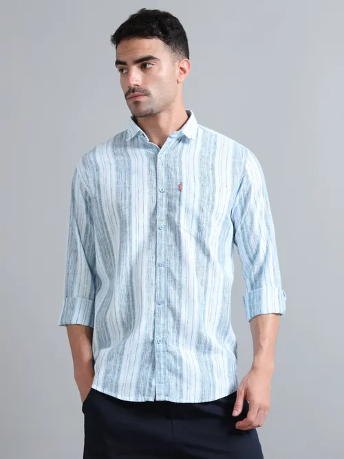 White & Blue Vertical Striped Shirt