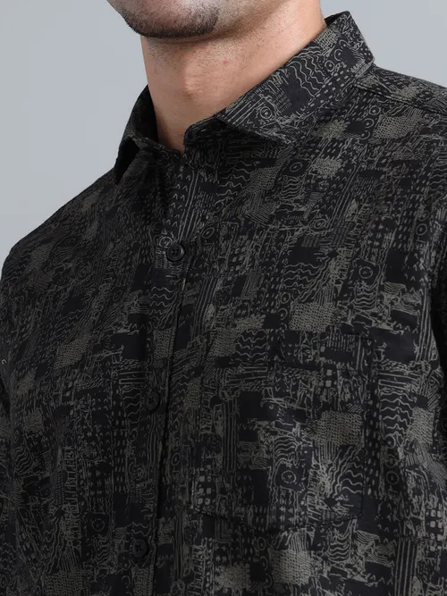 Black Cotton With White Printed Shirt