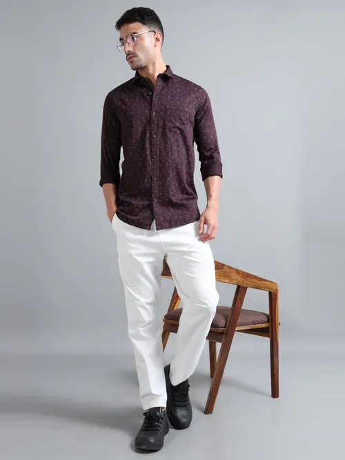 Maroon Printed Cotton Shirt