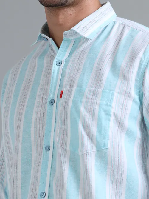 White & Aqua Striped Shirt