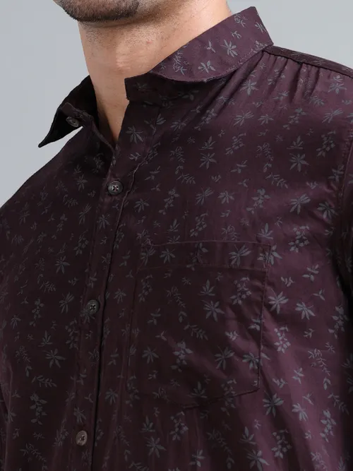Maroon Printed Cotton Shirt