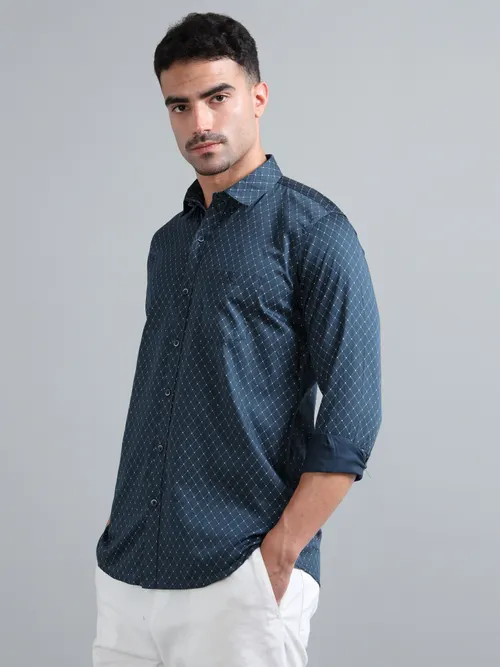 Navy Blue Geometric Printed Shirt