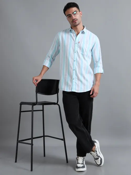White & Aqua Striped Shirt