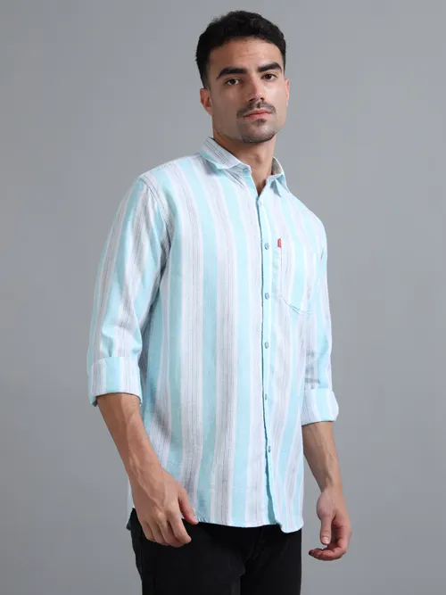 White & Aqua Striped Shirt